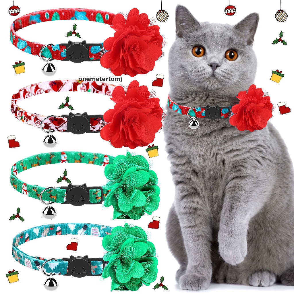 Hình ảnh Onemetertomj Set 4 Vòng Cổ Giáng Sinh Cho Mèo Hình Hoa Tháo Rời Được #8