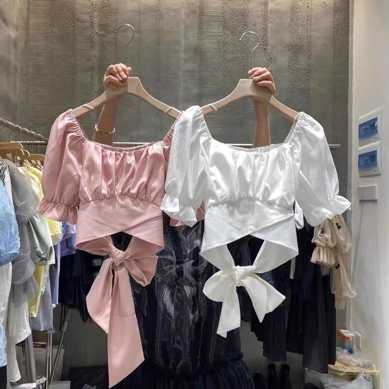 Áo Voan Thắt Nơ Lưng Tay Ngắn Siêu Xinh Kiểu Dáng Hàn Quốc DuHa Shop