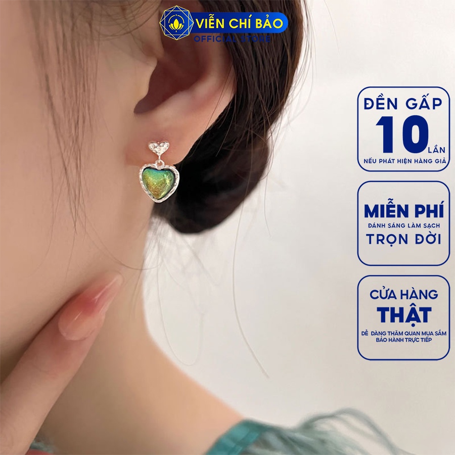 Bông tai bạc nữ trái tim đá đa sắc chất liệu bạc 925 thời trang phụ kiện trang sức Viễn Chí Bảo B000487