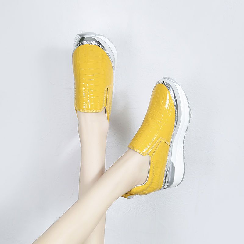 Foot width fat large size women shoes 35 - 43 platform shoes women 41 casual slip-on height-increasing small white shoes 42