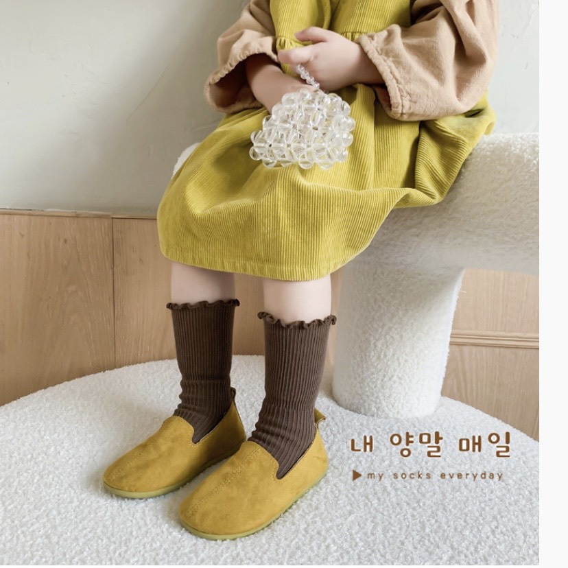 Tất bé gái Cao cổ bèo nhún nhiều màu - vớ cho bé gái vintage chất len cotton mịn