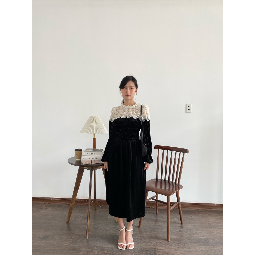 ĐẦM NHUNG VAI REN DÀI | lim.studio