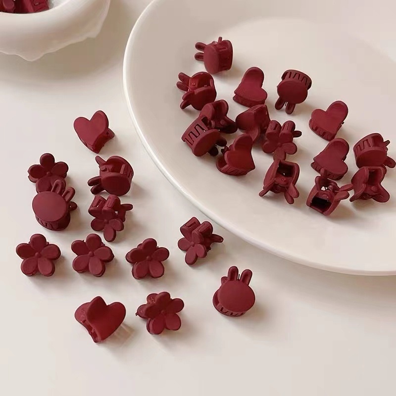 Set 5 Kẹp Tóc Hình Hoa / Trái Tim Màu Nhám Phong Cách Hàn Quốc Cho Bé Gái