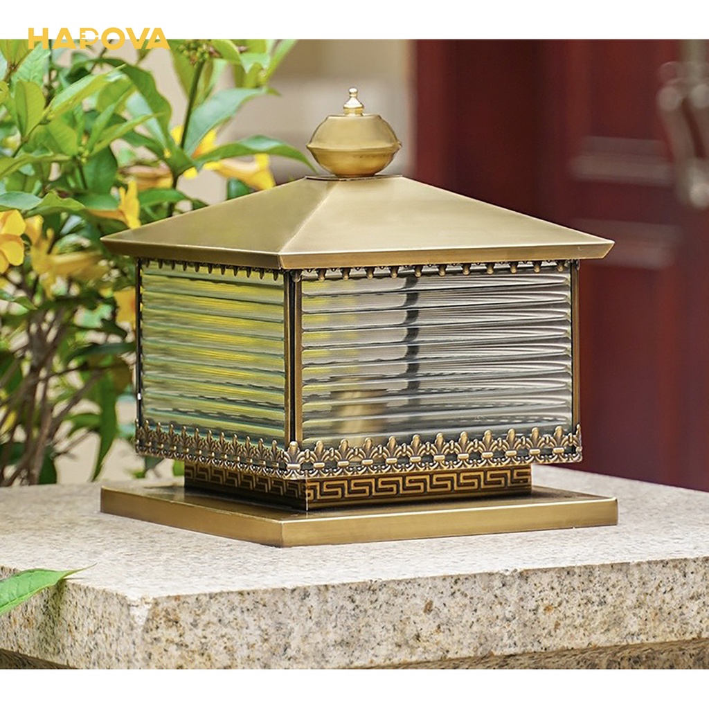 Đèn trụ cổng bằng đồng cao cấp HAPOVA CIES 6035 cỡ 400mm  Kèm bóng 9W Vàng
