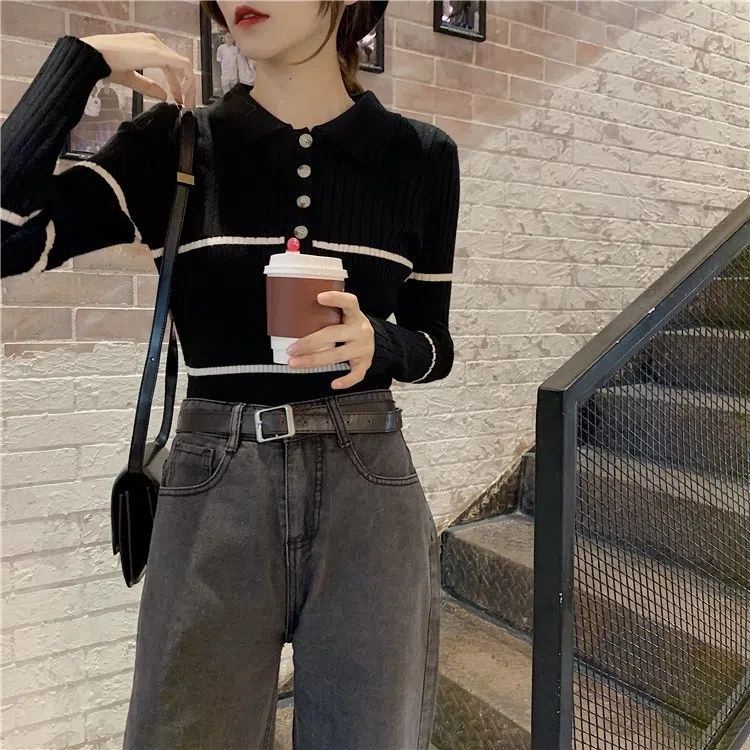 Áo Sweater Tay Dài Cổ polo Thời Trang Thu Đông Dành Cho Nữ