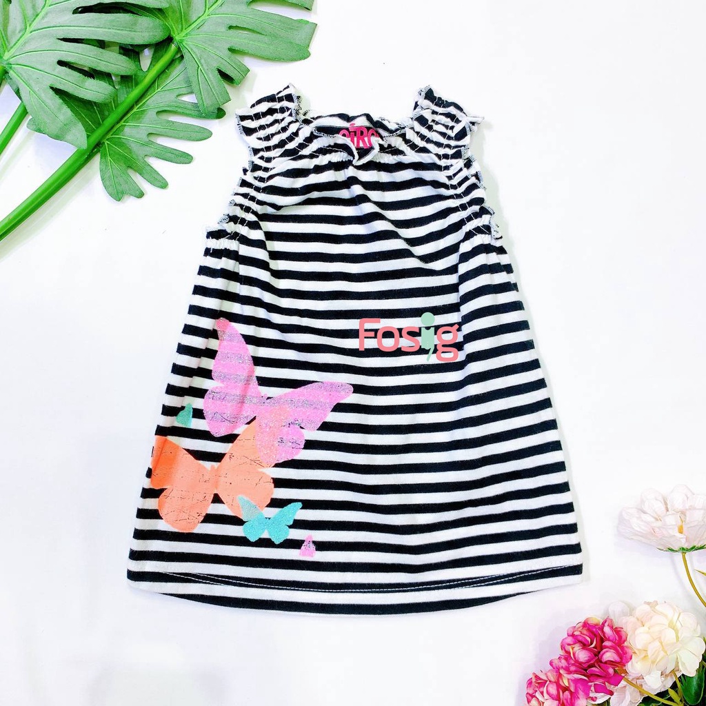 Đầm Cotton Cánh Tiên Bé Gái - Sọc Đen Bướm
