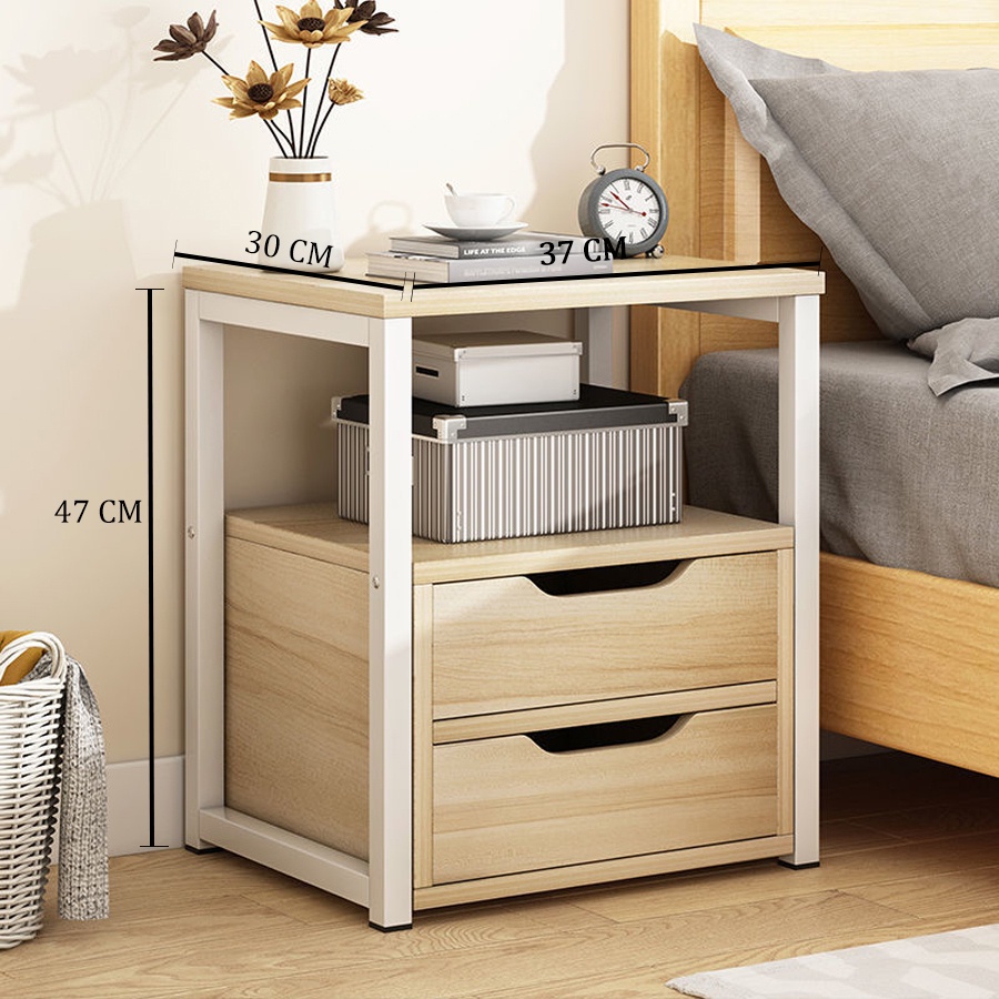Kệ tủ đầu giường có 2 ngăn kéo đựng đồ, khung sắt sơn tĩnh điện - KDG01