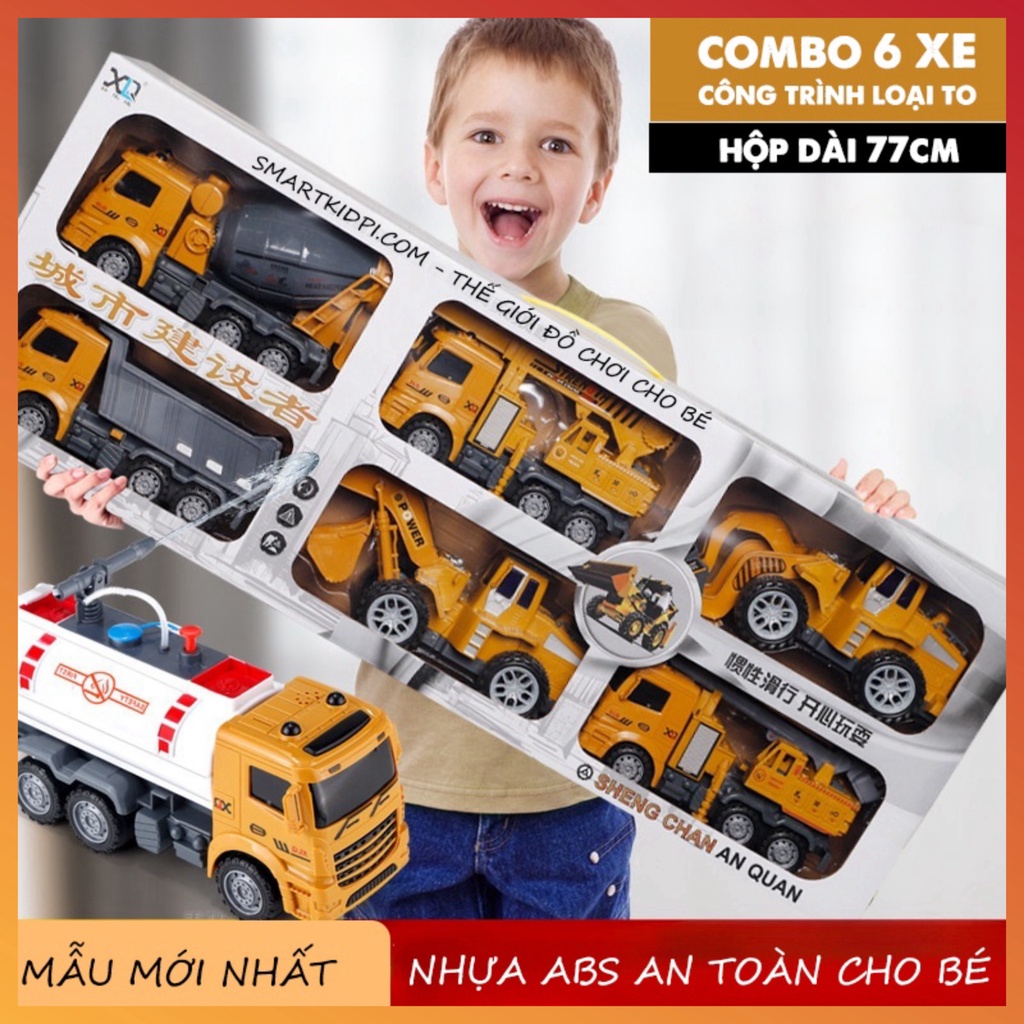 Bộ 6 xe công trình cỡ đại cao cấp cho bé,xe đồ chơi công trình, xe tải, xe bồn, xe bê tông, đồ chơi ô tô