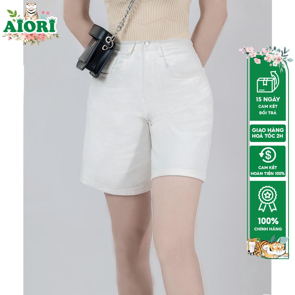 Quần Jean Nữ AIORI Short Ngố Lửng Ống Rộng Màu Trắng Dáng Chữ A Lưng Cao Lai Cuốn D001_T