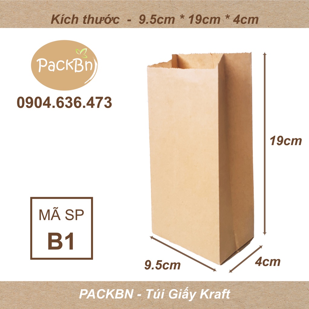 Combo 100 Túi Giấy đựng bánh mỳ | Mã B1 (19×9.5×4 cm) đựng bánh mì, bánh mỳ que, đồ khô an toàn