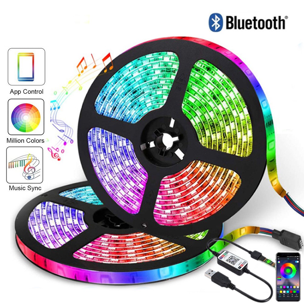 Dây Đèn Led RGB 16 Triệu Màu Điều Khiển Bằng Điện Thoại, Nhấp Nháy Theo Nhạc, Trang Trí DeCor Phòng