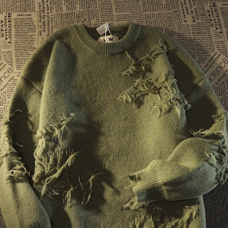 Áo Khoác Sweater Dáng Rộng Phối Tua Rua Kiểu vintage Đường Phố Mỹ Thời Trang Thu Đông Cho Nam