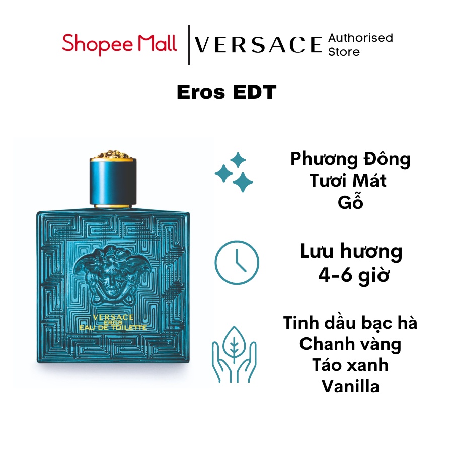 Nước hoa nam cao cấp VERSACE Eros EDT (30ml, 50ml, 100ml/chai) nhóm hương Tươi Mát - Phương Đông - Gỗ