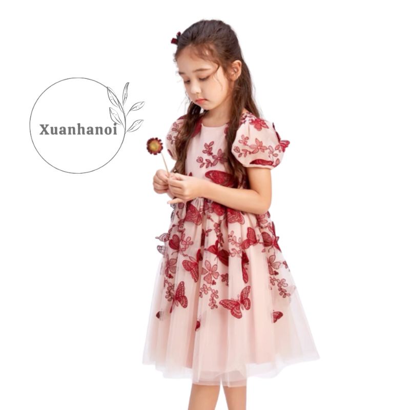 Váy bé gái công chúa phối ren bướm chuẩn ảnh 8-30kg XHN1121