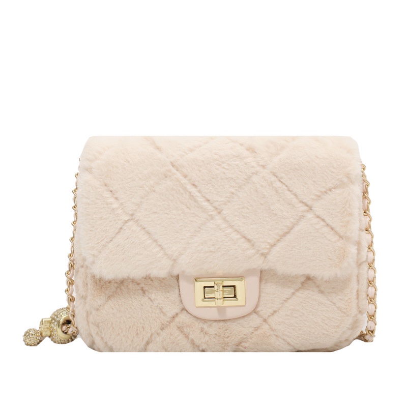 Túi Đeo Chéo Hình Thoi Nhồi Bông Lông Mềm Mại Dành Cho Bạn Nữ