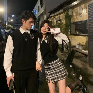 Set áo váy đôi nam nữ áo đen phối tay sơ mi , hàng qc cao cấp