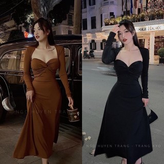 Đầm cup ngực dáng dài kèm khoác sang chảnh