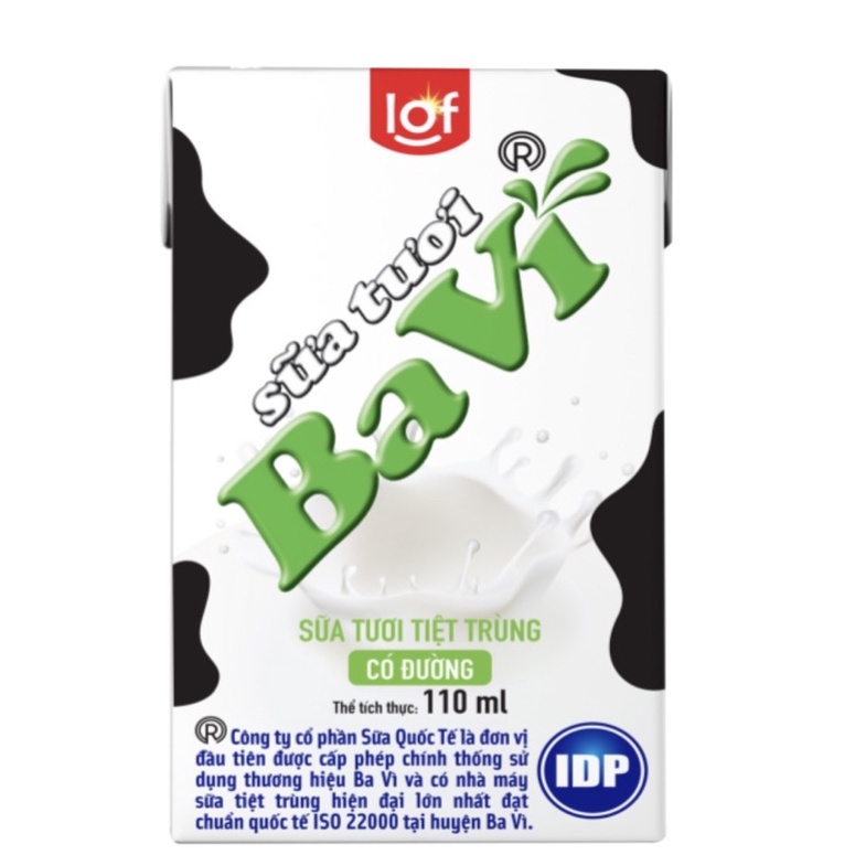 LOF Ba Vì Sữa Tươi Có Đường 110ml Thùng 48