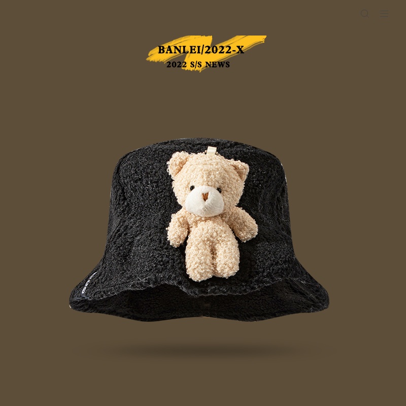 Mũ Bucket Lông Nhung Hình Gấu Dễ Thương Xinh Xắn Phong Cách Thời Trang Mùa Đông Hàn Quốc Cho Nữ