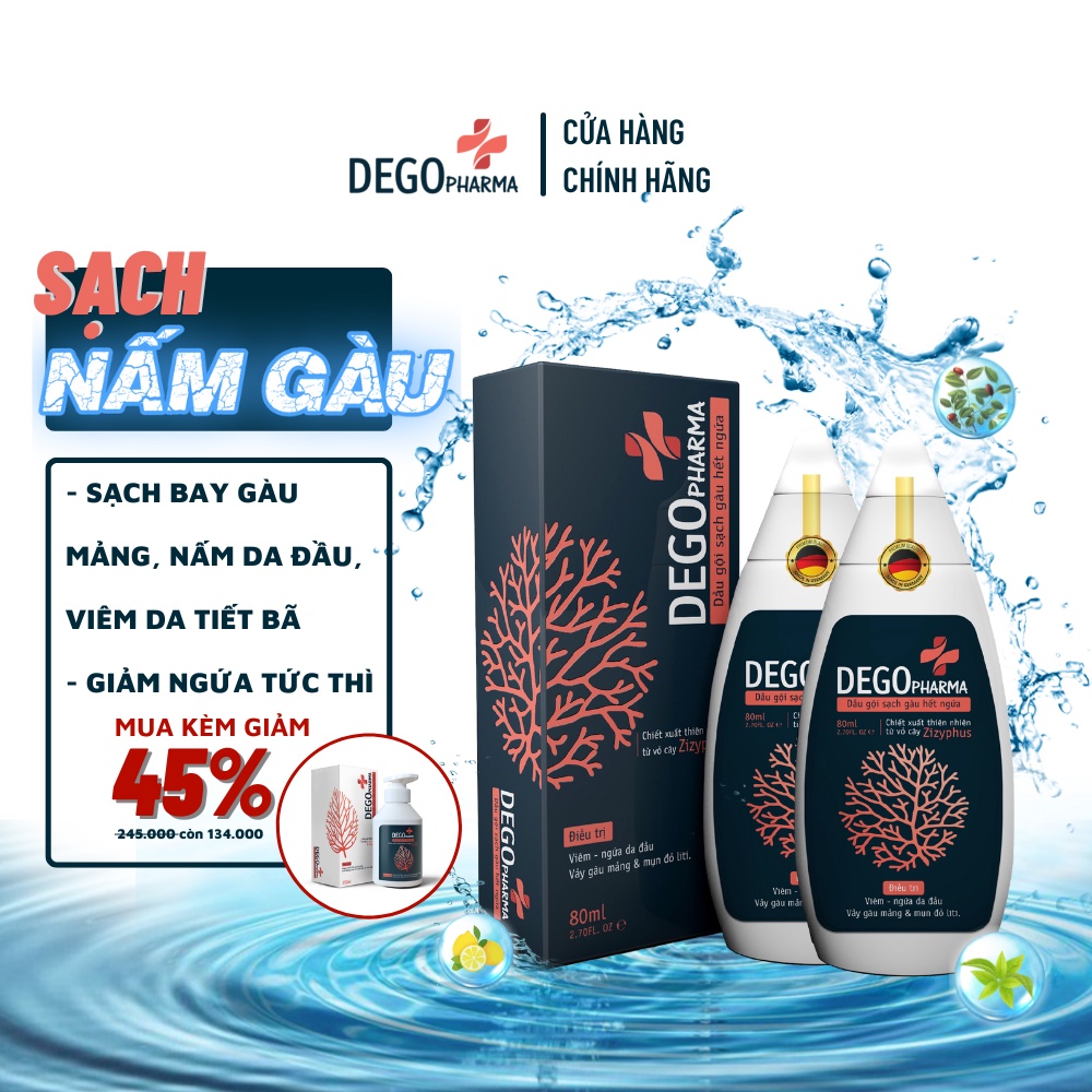 Combo 2 Dầu Gội Đầu DEGO PHARMA 80ml Dứt Điểm Gàu Ngứa Nấm Da Đầu & Viêm Da Tiết Bã