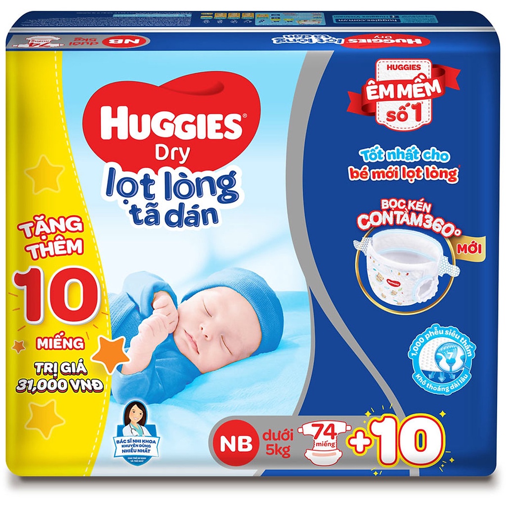 Tã dán huggies size S56+10,Nb74+6,NB100+12