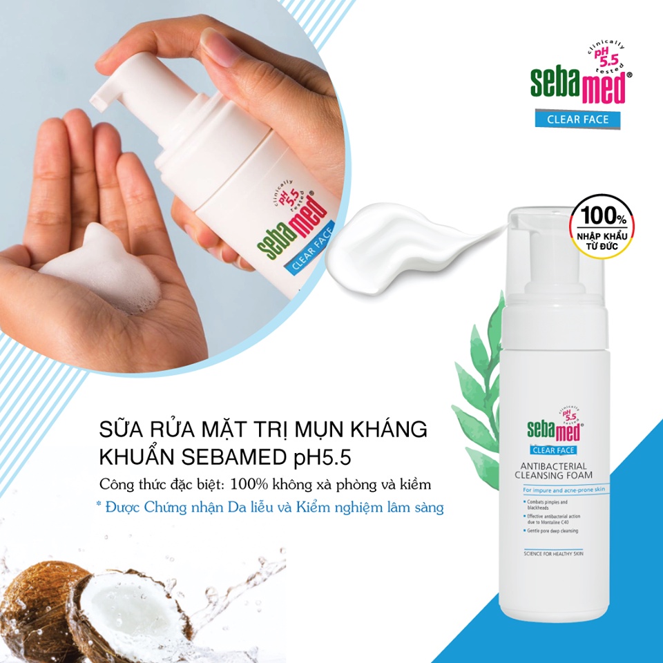 Sữa Rửa Mặt Tạo Bọt Sebamed Clear Face Antibacterial Cleansing Foam pH 5.5 150ml