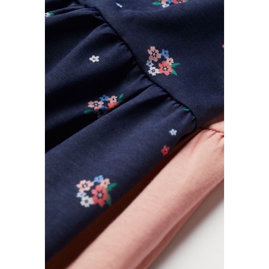 Set gồm 2 váy dài tay hoạ tiết hoa nhí hồng xanh đậm cho bé gái săn sale China sz 6-8y