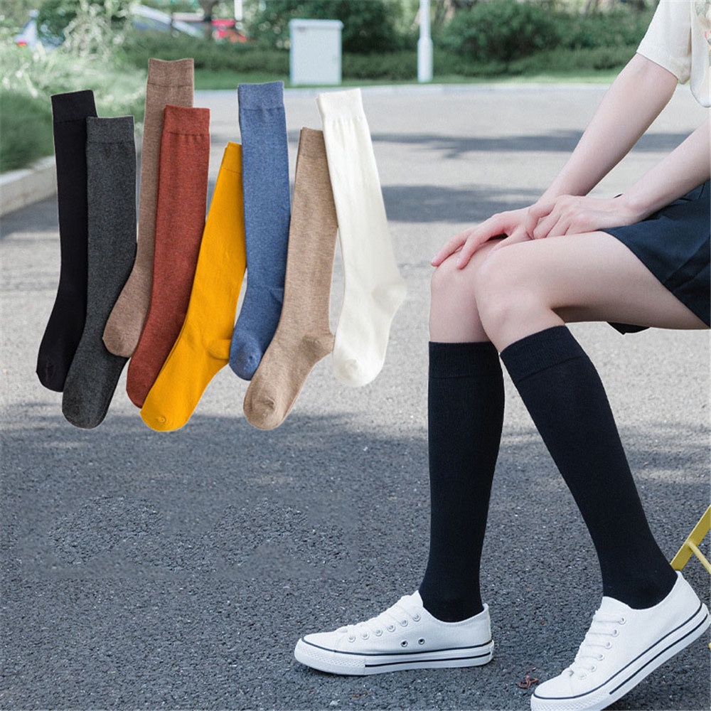 Xijing Tất Ống Chân Giữ Ấm Chân Màu Trơn Thời Trang Thu Đông Cho Học Sinh