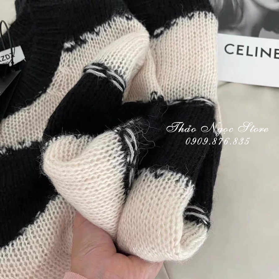 Áo len nữ tay dài sọc rách form rộng hàng nhập QC!  THẢO NGỌC STORE