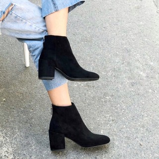 Giầy Bốt Nữ 7cm Da Lộn Gót Trụ VNXK