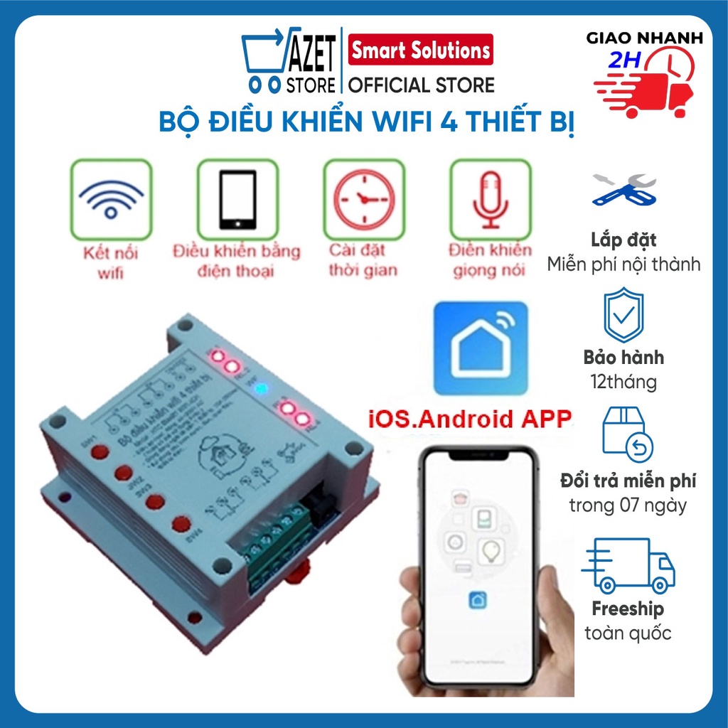 Bộ Điều Khiển Wifi Thông Minh 4 Thiết Bị Điều Khiển Cửa Cuốn, Motor, Bóng Đèn Có Remote Điều Khiển Từ Xa