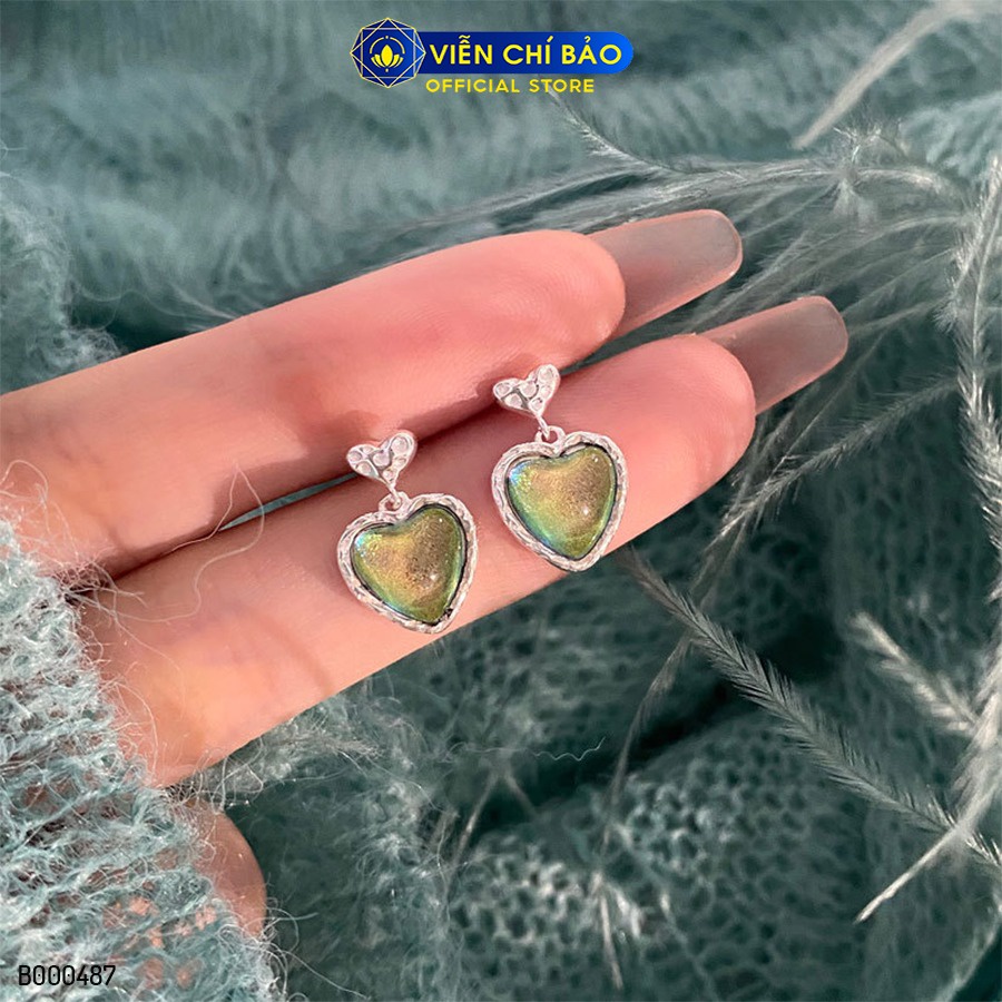Bông tai bạc nữ trái tim đá đa sắc chất liệu bạc 925 thời trang phụ kiện trang sức Viễn Chí Bảo B000487