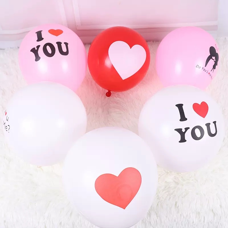 Set 10 Bong Bóng Cao Su 12 Inch Hình Trái Tim In Chữ I Love You Dùng Để Trang Trí Tiệc Cưới / Sinh Nhật