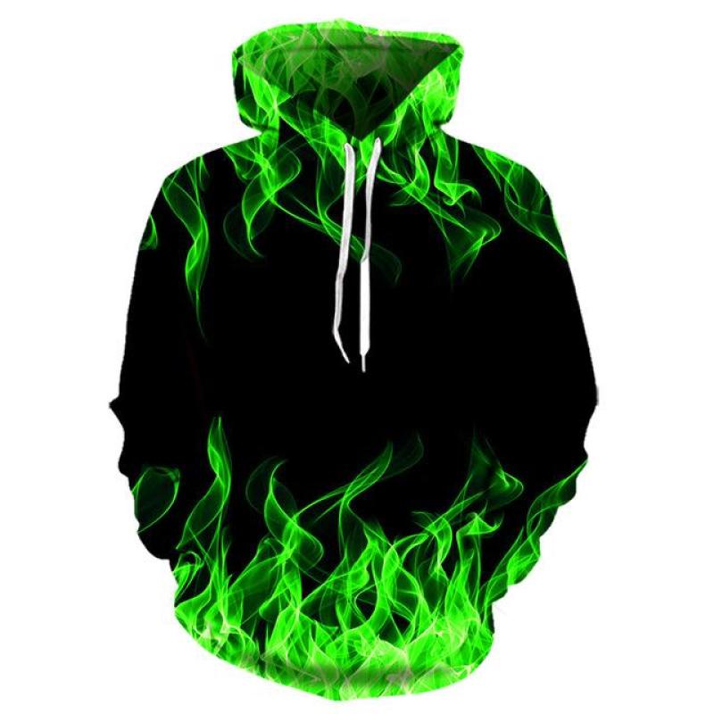 Áo Khoác Hoodie Màu Đen In Hình Ngọn Lửa 3D Thời Trang Thu Đông Cho Nam Và Nữ