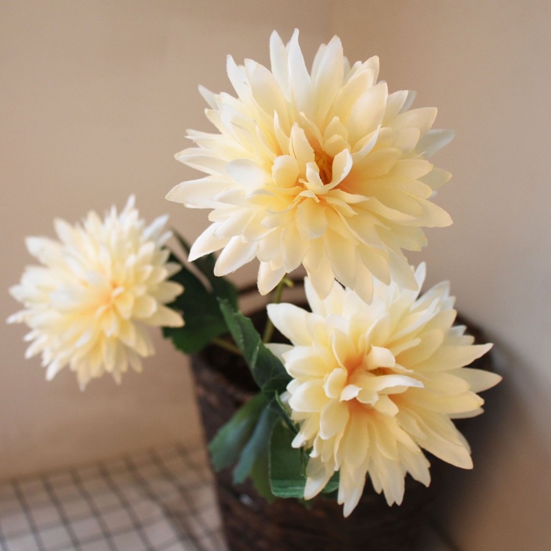 Đầu Bông Hoa Thược Dược, Cúc Pha Lê- hoa lụa giả trang trí