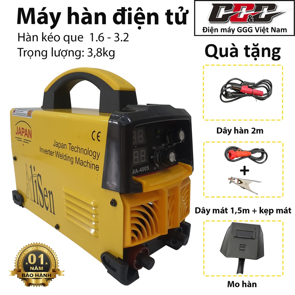 Máy hàn điện tử ALISEN MMA400S- công nghệ Nhật Bản- tiết kiệm điện năng- bảo hành 1 năm