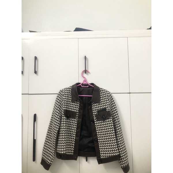 Áo khoác dạ caro phối da  mua 500k pass áo hãng