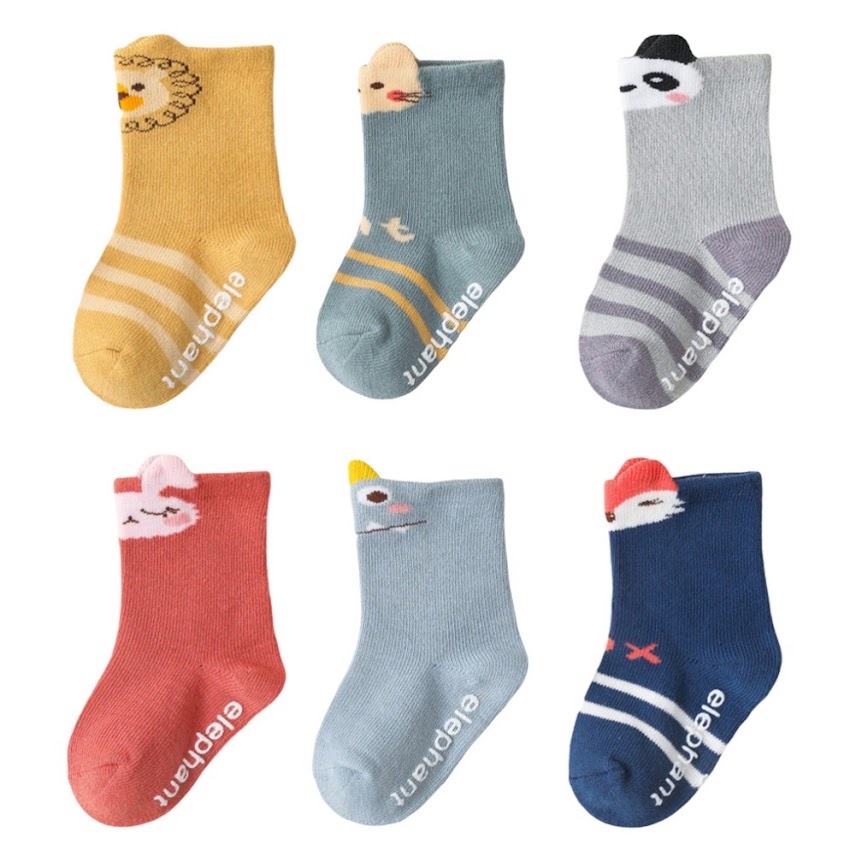 Sét 10 Đôi Tất Sơ Sinh Trẻ Em Cổ cao Chống Trơn Trượt Chất Cotton Hoạ Tiết Hình Thú Cực Yêu
