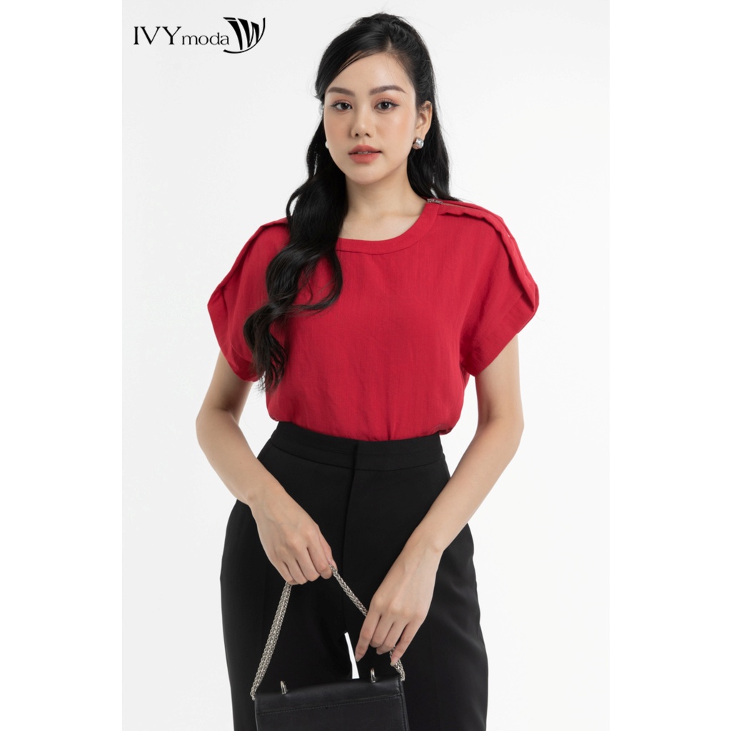 Áo công sở vai xếp kéo khóa nữ IVY moda MS 16M7766