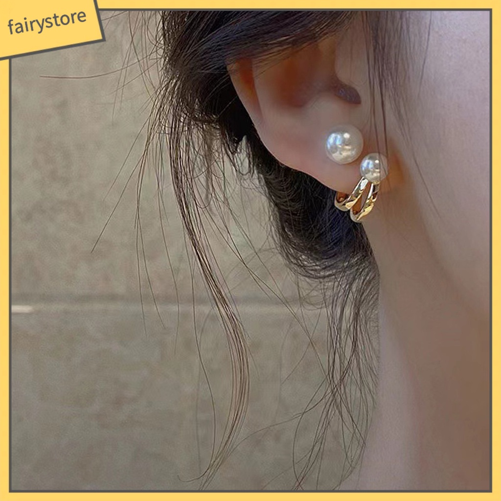 1 Đôi Khuyên Tai Ngọc Trai Giả Hai Lớp Thời Trang Cho Nữ