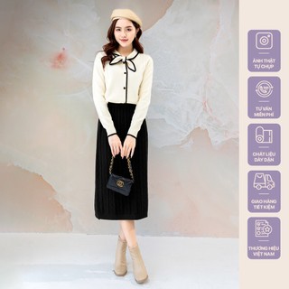 Áo len cổ nơ viền kem Her25