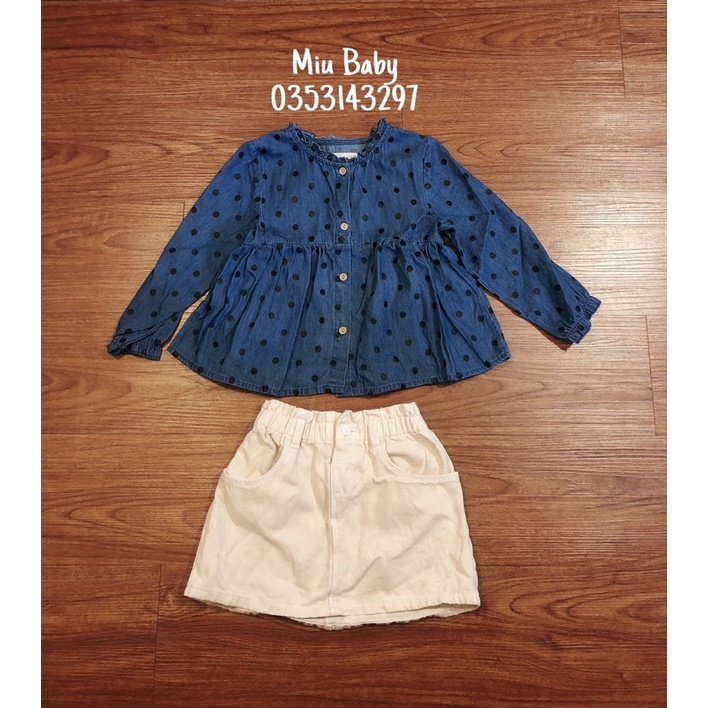 Áo sơ mi babydoll thô jeans bé gái xuat du