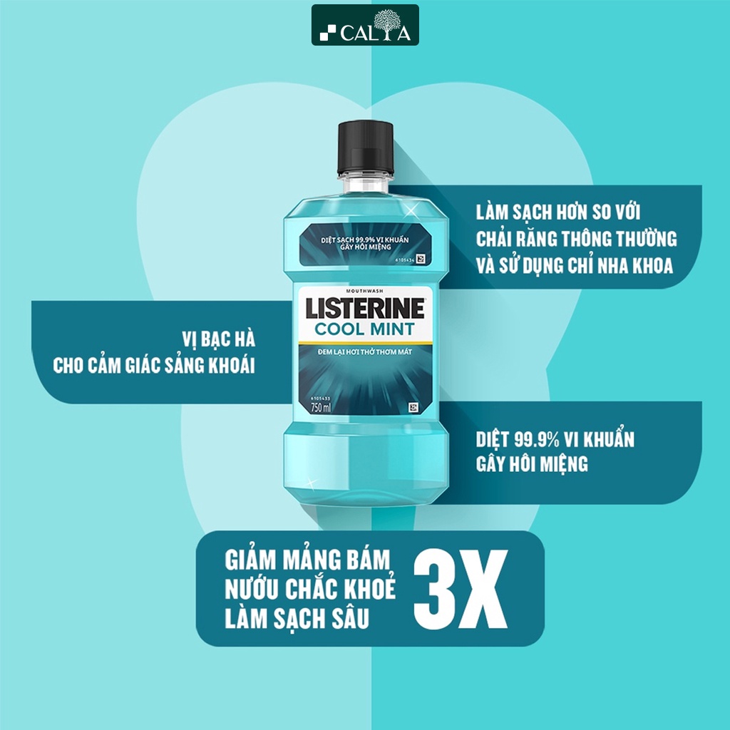 Nước Súc Miệng Listerine Làm Sạch Sâu, Giúp Hơi Thở Thơm Mát, Ngăn Vi Khuẩn - Listerine Coolmint Mouthwash 250ml/750ml