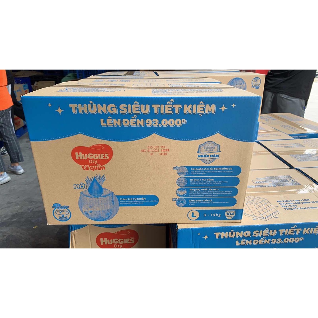 [HUGFEB15 -10% max 60k đơn 400k] Thùng tã quần Huggies Tràm Trà Tự Nhiên M60x2/L104 (M42x3/L38x3):M60x 2