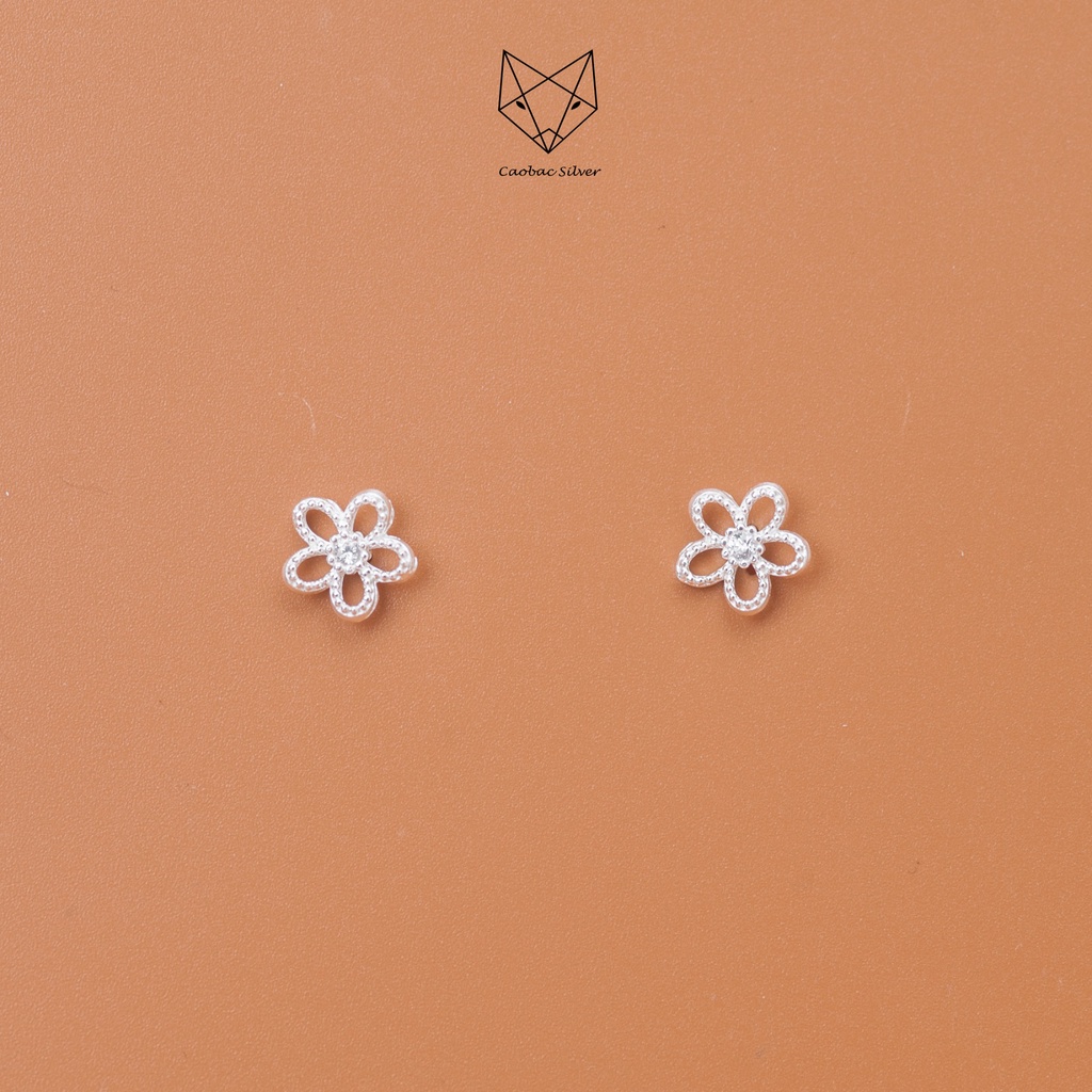 Khuyên Tai Bạc Ta CaoBac Jewellery Thiết Kế Hoạ Tiết Hình Hoa Năm Cánh Rỗng Lấp Lánh, Tinh Tế Món Quà Cho Bạn Gái