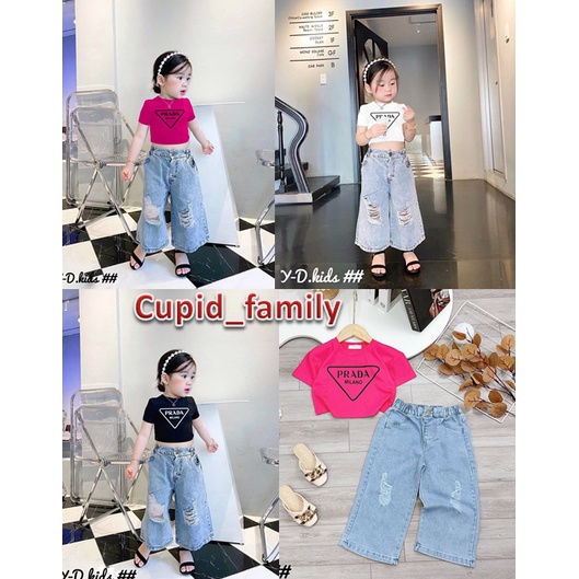 Bộ Pra da quần jeans xuông đẹp cho bé gái - BPQX