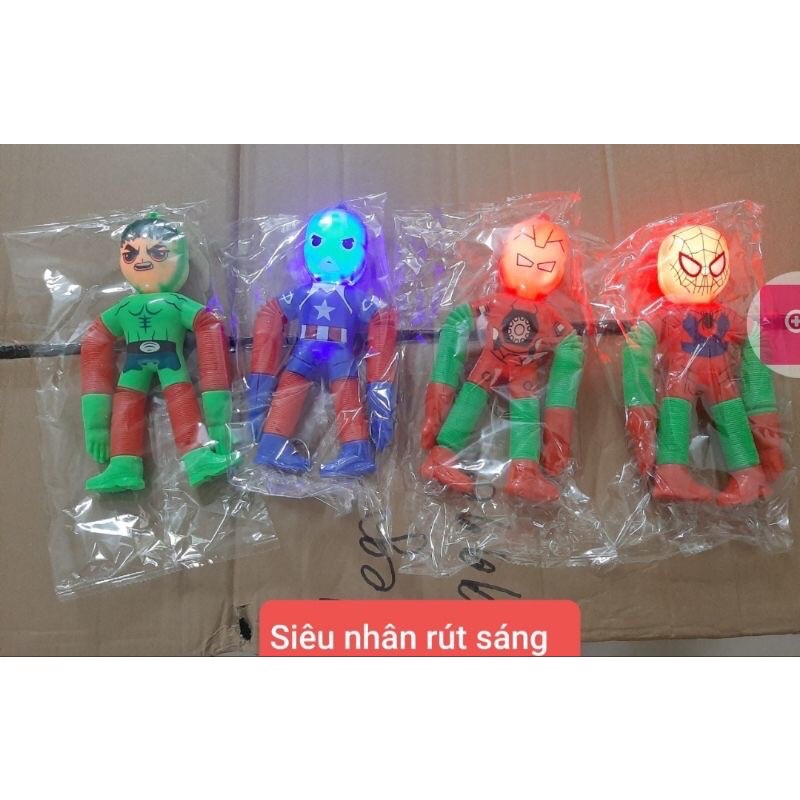 Đồ chơi siêu nhân lò xo rút phát sáng cho bé, đồ chơi thư giãn tạo kiểu thú vi