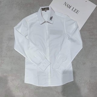 Sơ mi trắng dior cổ bẻ thêu chữ , áo sơ mi trắng học sinh