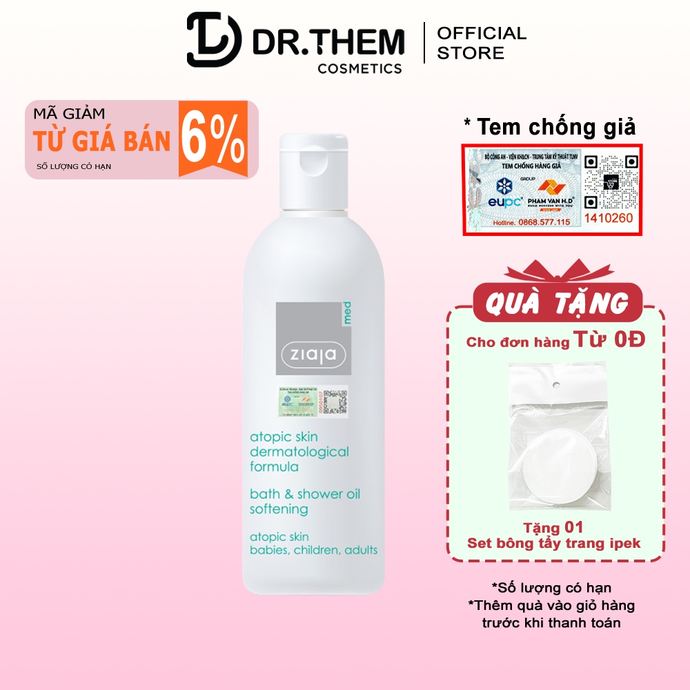 Dầu Tắm Mềm Mịn Da Ziaja Med Atopic Skin Dermatological Formula Bath & Shower Oil 270ml Atopy Sữa Tắm