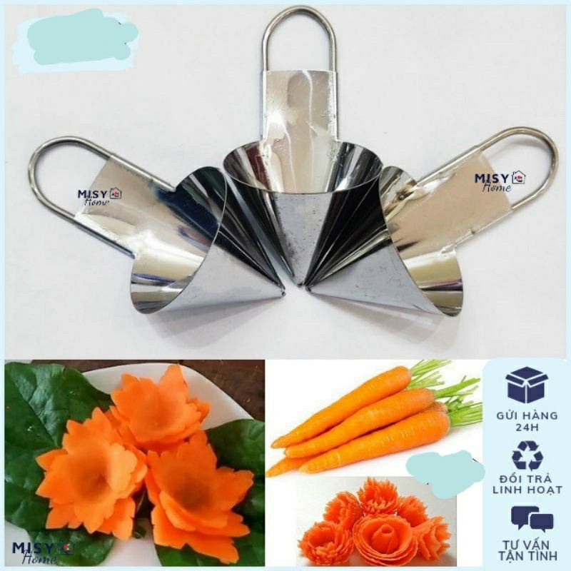 #Sale ngay# Dụng cụ xoáy hoa cà rốt bằng inox -khuôn tạo kiểu, cắt tỉa, xoáy hoa tạo hình củ quả- inox sáng không han gỉ